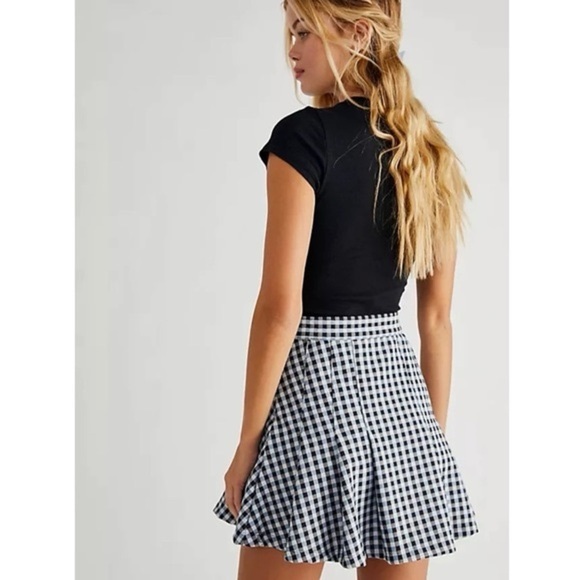 Free People Honey Pleated Skirt Black / Blue Combo Size 4 - Picture 3 of 10